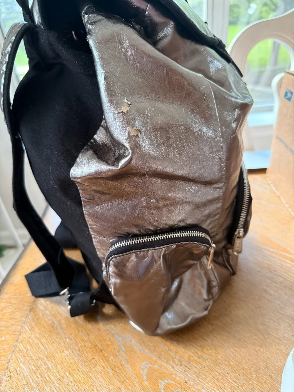 PINK Victoria's Secret Metallic Pewter Backpack with Black Trim